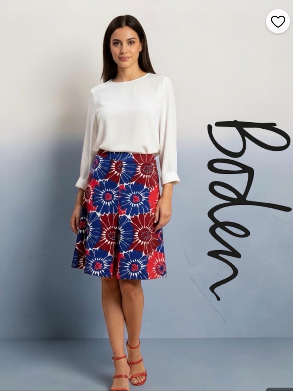 Boden Red and Blue Floral A-Line Skirt